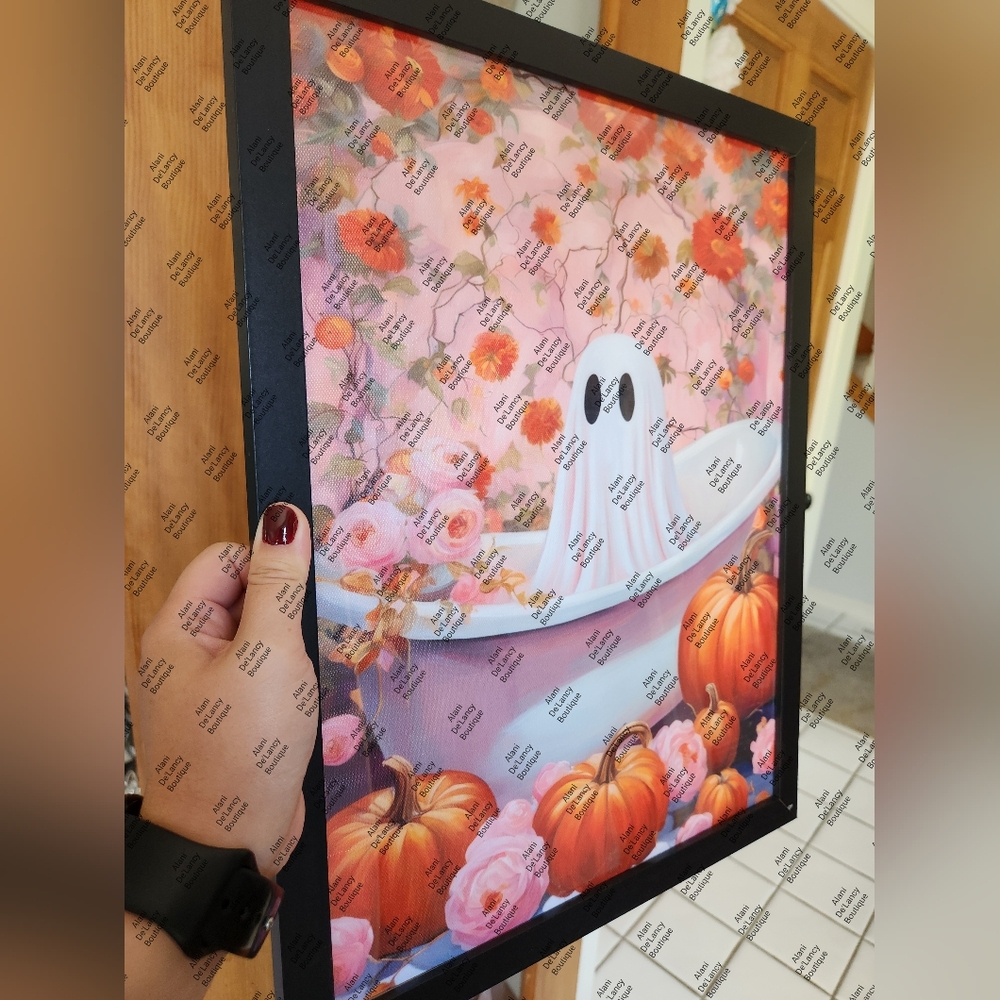 Framed Halloween Ghost and Pumpkin Wall Art